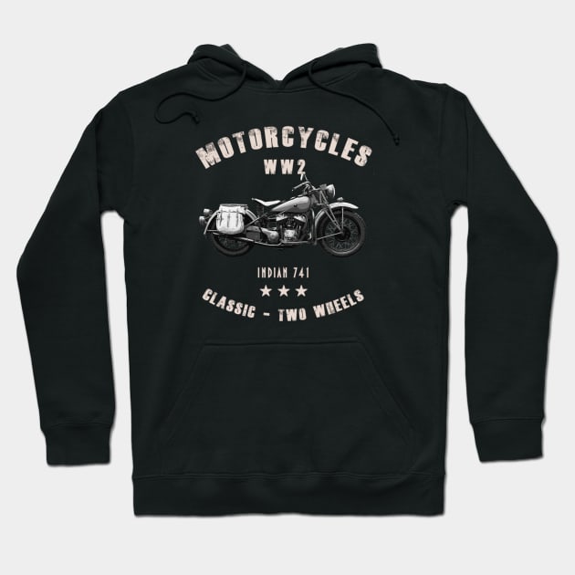 Indian 741 Retro Vintage Motorcycle WW2 Hoodie by Jose Luiz Filho